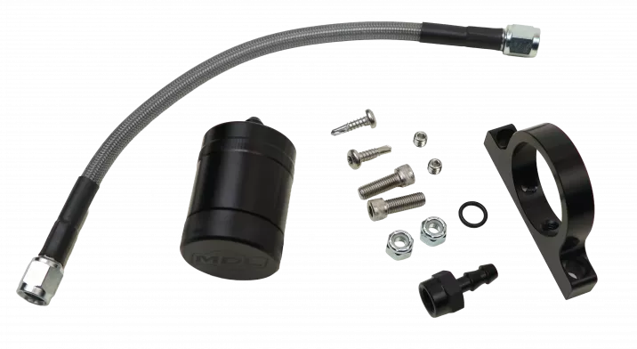 Reservoir & Bracket Kit, Machine Finish Billet Aluminum Black Anodized, An4 Fitting End